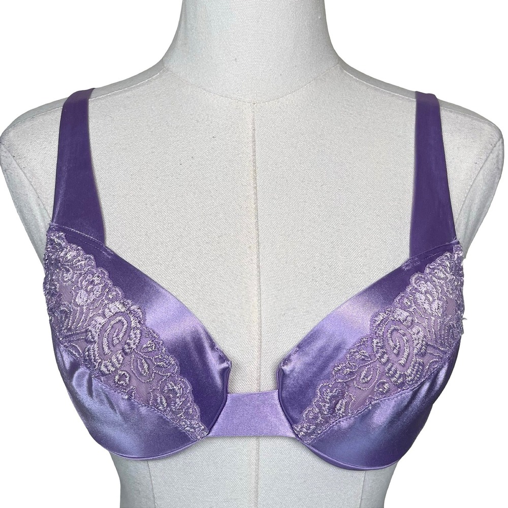 Vintage Victoria's Secret Lace Satin Bra Women 34B Purple Underwire Made in USA